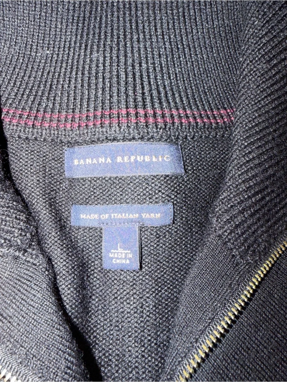 Banana Republic Men Large Italian Yarn Half Zip Tactical Military Sweater Black